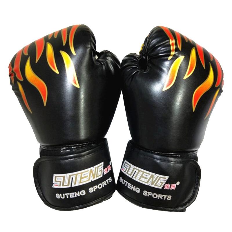 NNEDSZ Adult Flame Pattern Pu Leather Boxing Gloves - Fitness - Black