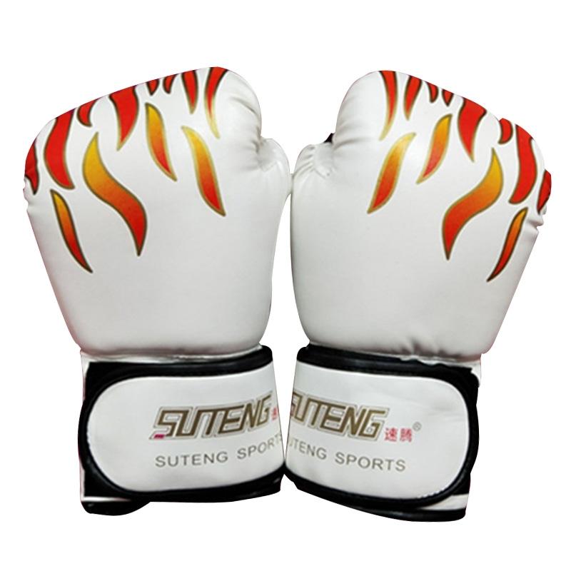 NNEDSZ Adult Flame Pattern Pu Leather Boxing Gloves - Fitness - White