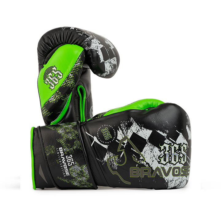 Bravose Limited Edition 16oz Velcro Boxing Gloves – Black & Green