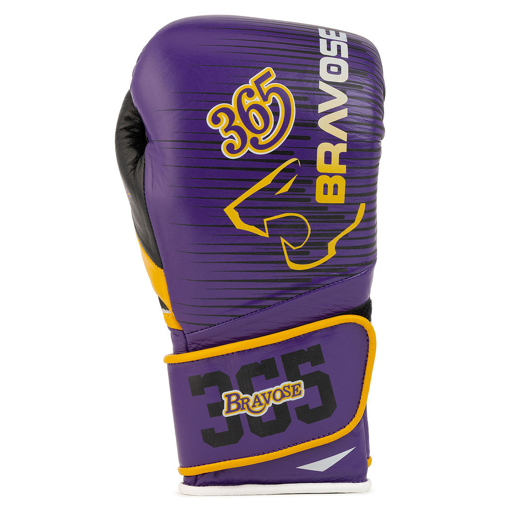 Bravose Limited Edition 16oz Velcro Boxing Gloves – “ALL DAY, EVERY DAY” Purple & Yellow